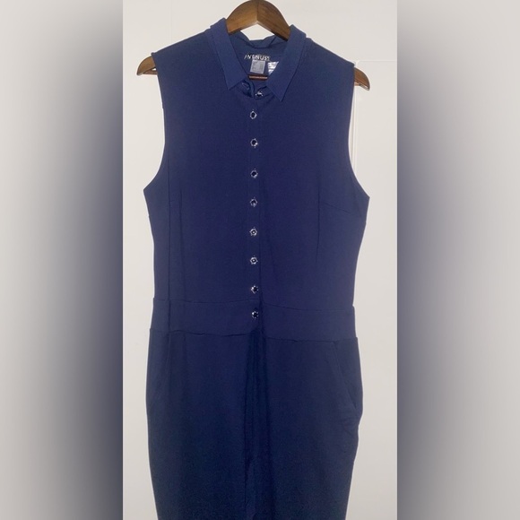 Venus Button Down Sleeveless Blue Women Jumpsuit with Detach Neck Scarf Size L - Picture 9 of 10